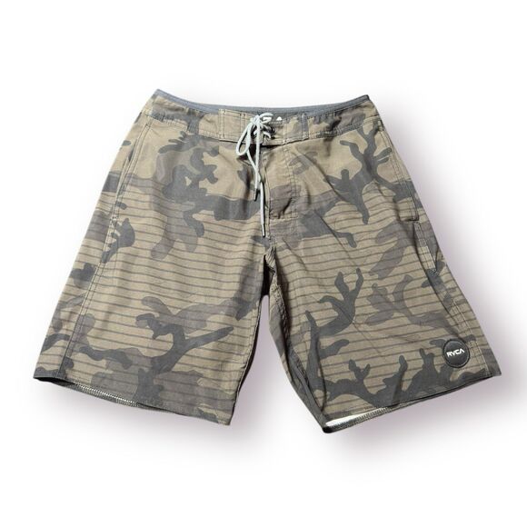 RVCA Brown Camo Board Shorts‎ Size 28" Swim Trunks Retro Beach Shorts Y2K - Picture 1 of 3
